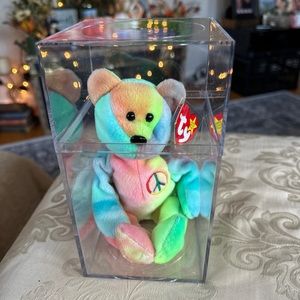 RARE Peace Bear 1996 Ty Beanie Baby Retired MULTIPLE ERRORS, Tag Protector